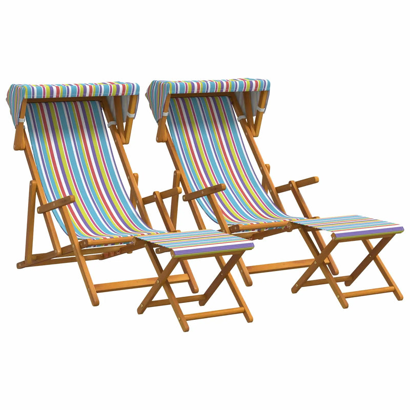 Deck Chair 4 pcs 3 Position Solid Eucalyptus Wood Multicolour