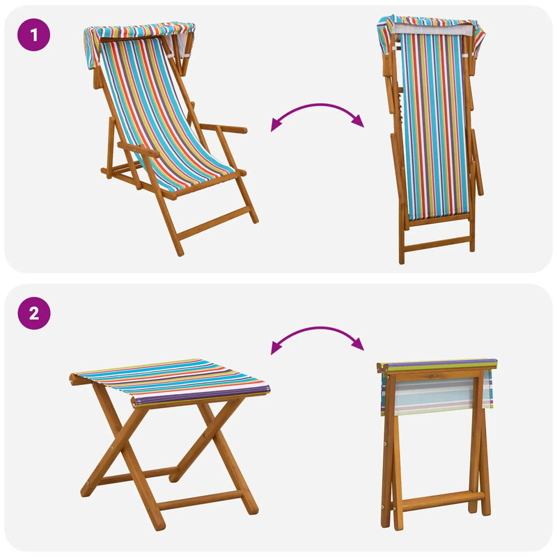 Deck Chair 4 pcs 3 Position Solid Eucalyptus Wood Multicolour