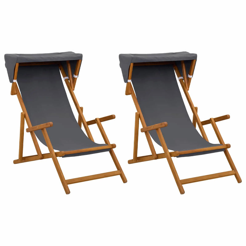 Deck Chair 2 pcs 3 Position Solid Eucalyptus Wood Grey