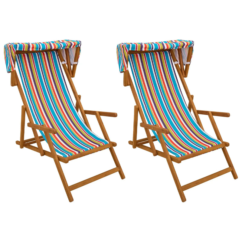 Deck Chair 2 pcs 3 Position Solid Eucalyptus Wood Multicolour