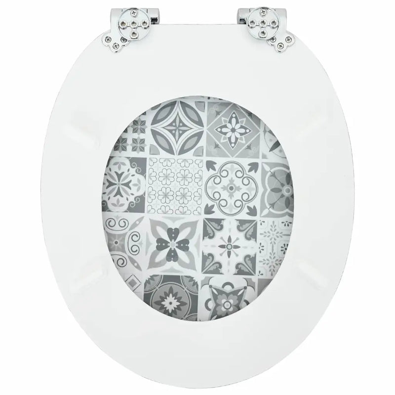 Soft-Close Toilet Seat Blue and White Porcelain 44 x 38 cm