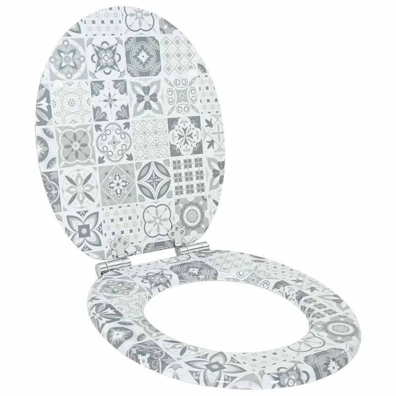 Soft-Close Toilet Seat Blue and White Porcelain 44 x 38 cm