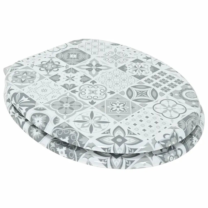 Soft-Close Toilet Seat Blue and White Porcelain 44 x 38 cm