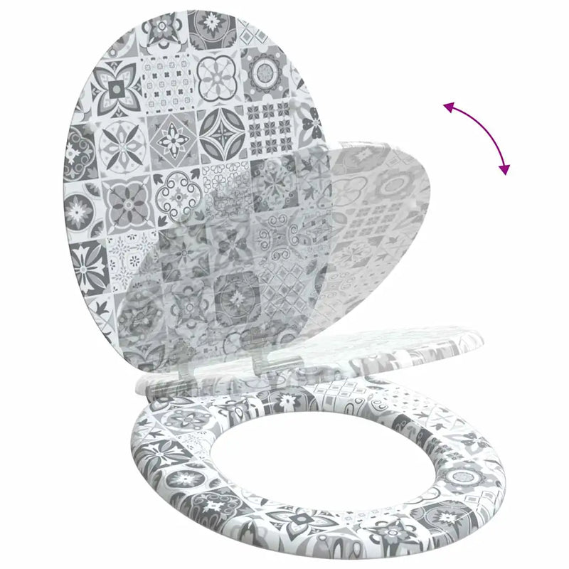 Soft-Close Toilet Seat Blue and White Porcelain 44 x 38 cm