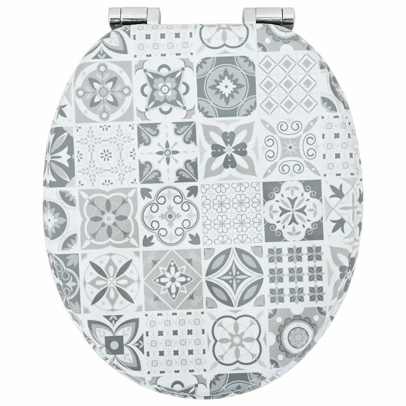 Soft-Close Toilet Seat Blue and White Porcelain 44 x 38 cm