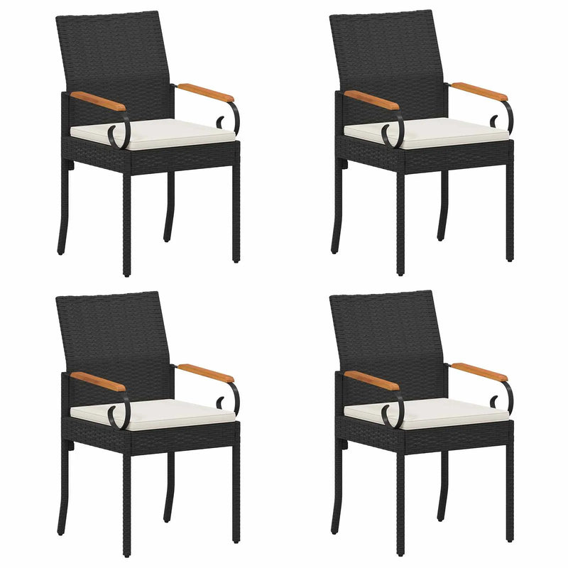 Garden Chairs with Cushion 4 pcs Black and Cream White