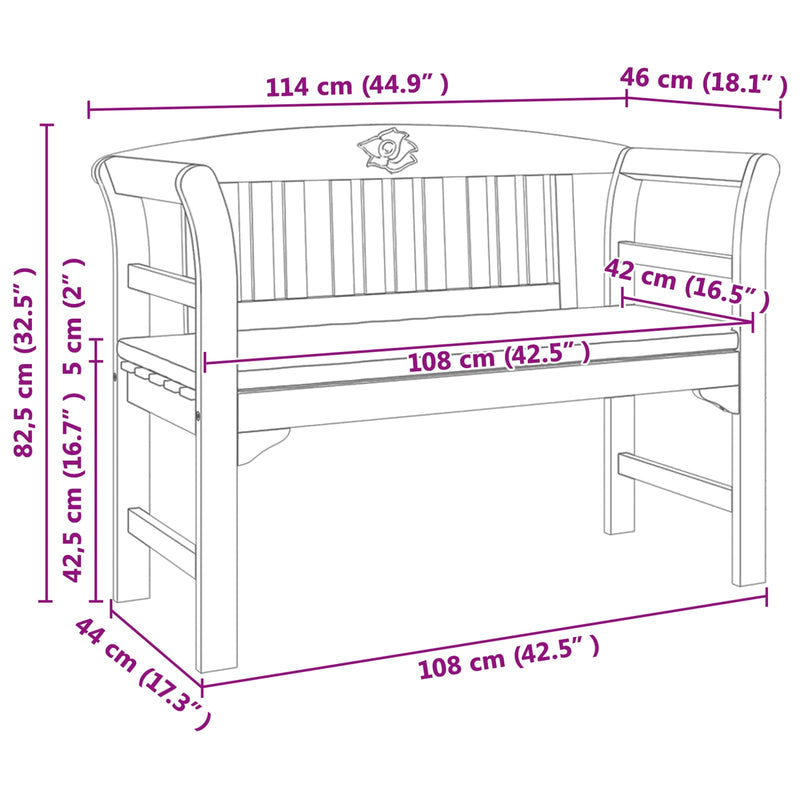 Bench with Cushion Natural Oil Finishing 114 x 46 x 82.5 cm