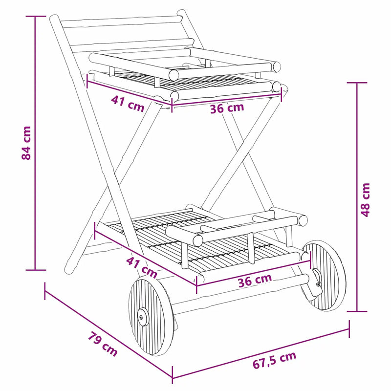 Tea Trolley with wheels Natural 79 x 67.5 x 84 cm Bamboo