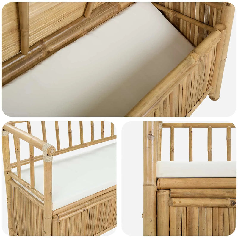 Garden Storage Bench Natural 110 x 47 x 80 cm Bamboo