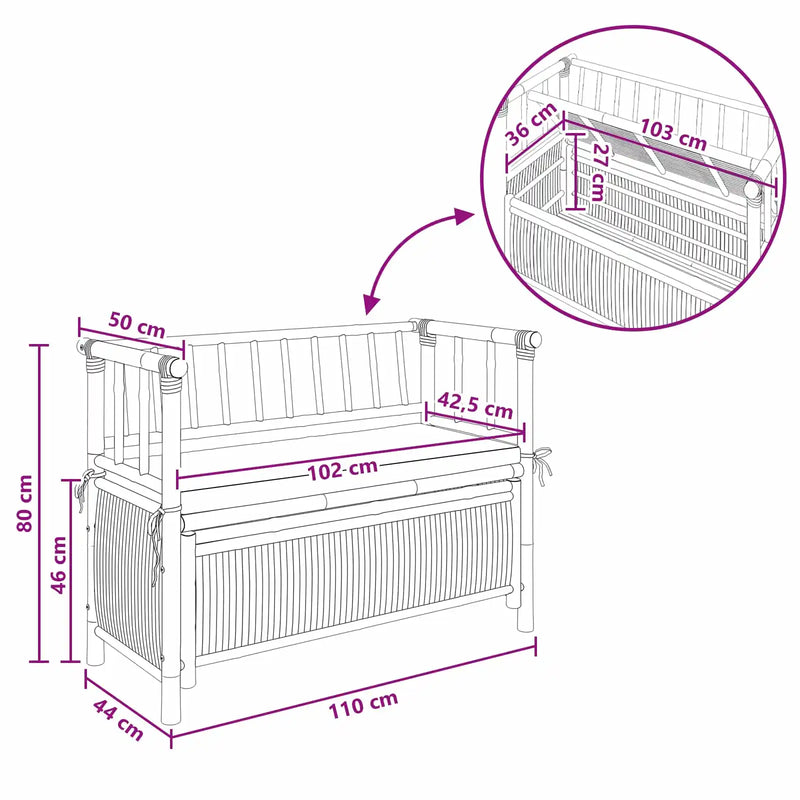 Garden Storage Bench Natural 110 x 47 x 80 cm Bamboo