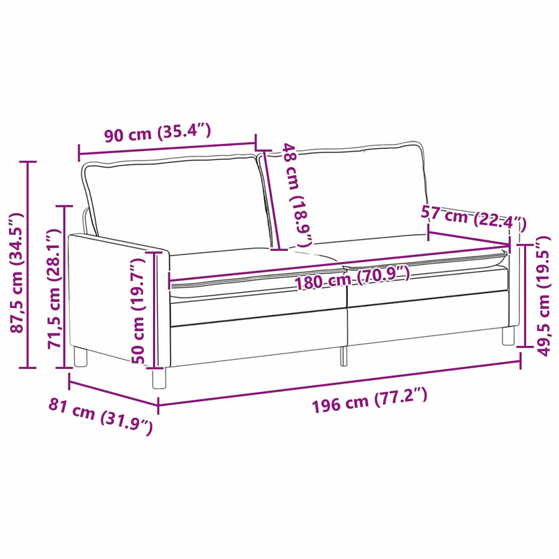 Sofa Black 196 x 81 x 87.5 cm Velvet