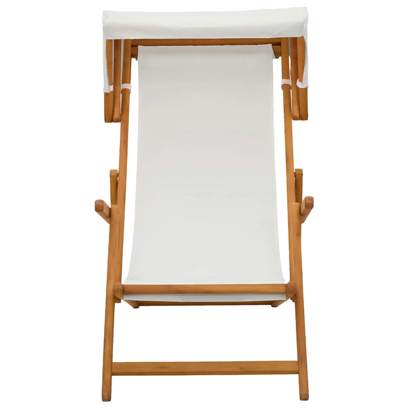 Deck Chair 3 Position Solid Eucalyptus Wood Cream