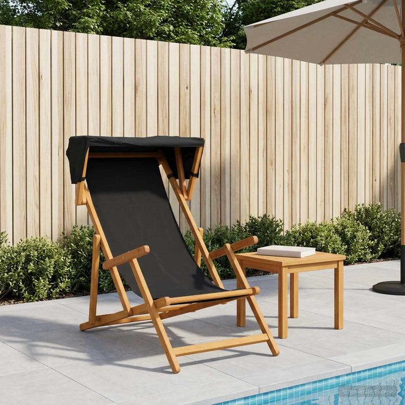 Deck Chair 3 Position Solid Eucalyptus Wood Black