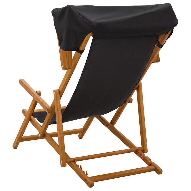 Deck Chair 3 Position Solid Eucalyptus Wood Black