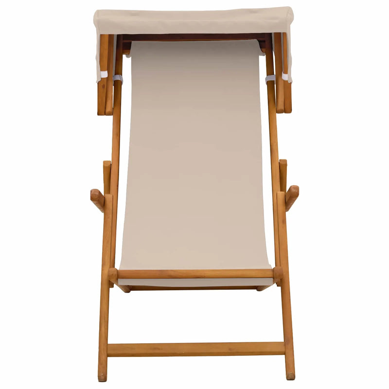 Deck Chair 3 Position Solid Eucalyptus Wood Beige