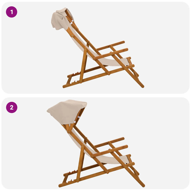 Deck Chair 3 Position Solid Eucalyptus Wood Beige