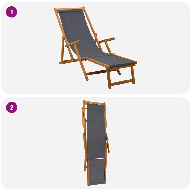 Folding Sun Lounger 3 Position Solid Eucalyptus Wood Grey