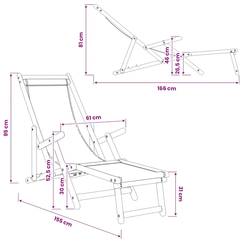 Folding Sun Lounger 3 Position Solid Eucalyptus Wood Cream