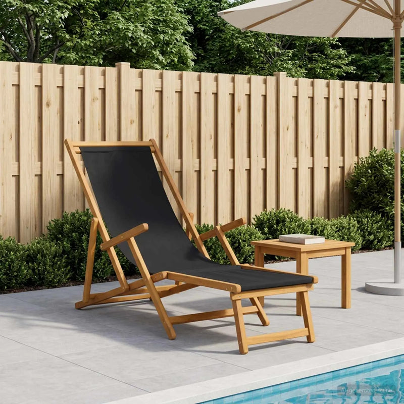 Folding Sun Lounger 3 Position Solid Eucalyptus Wood Black