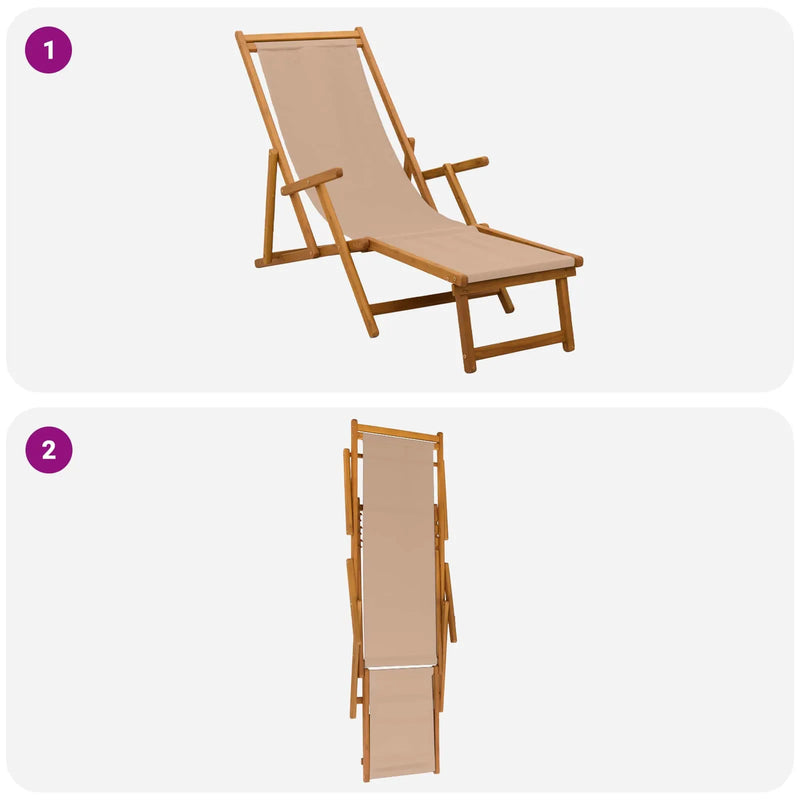 Folding Sun Lounger 3 Position Solid Eucalyptus Wood Taupe