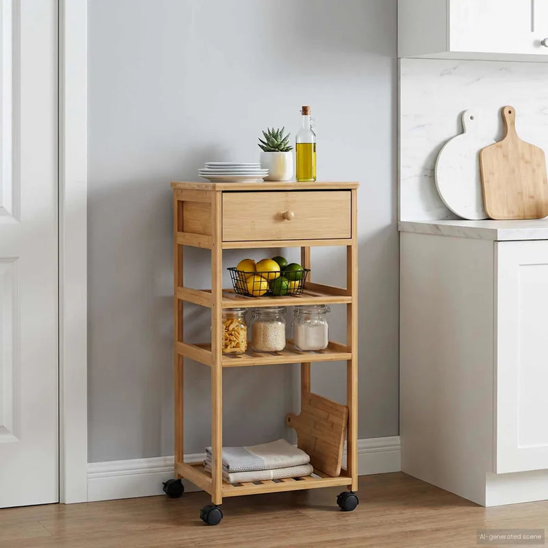 Kitchen Trolley with Wheels Natural 37 x 36 x 80 cm Bamboo