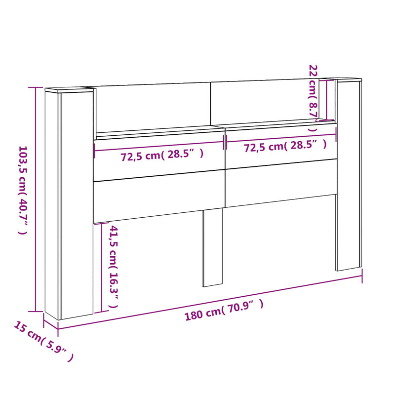 vidaXL Headboard White 180 x 16,5 x 103,5 cm Engineered Wood