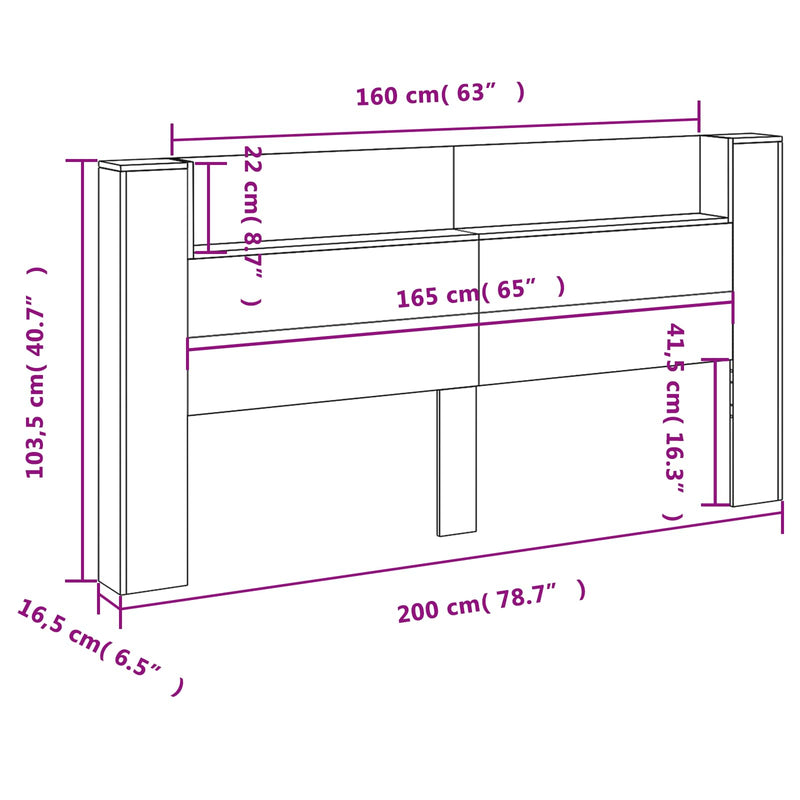vidaXL Headboard Sonoma Oak 200 x 16,5 x 103,5 cm Engineered Wood