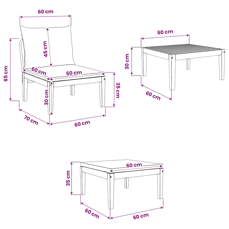 3 pcs Lounge Set Solid Acacia Wood Natural