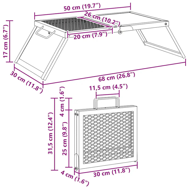 Foldable Camping Grill Black 31.5 x 26.5 x 4 cm Alloy Steel