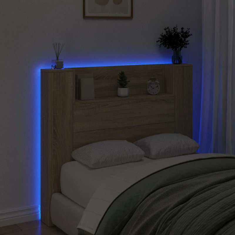 Headboard Cabinet with LED Sonoma 120 x 16,5 x 103,5 cm