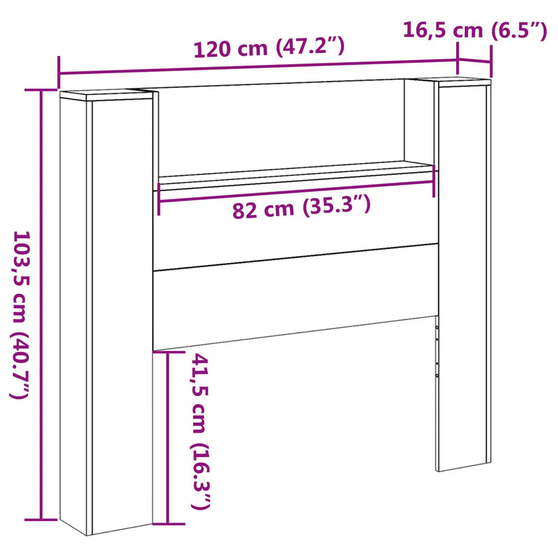 Headboard Cabinet with LED Sonoma 120 x 16,5 x 103,5 cm