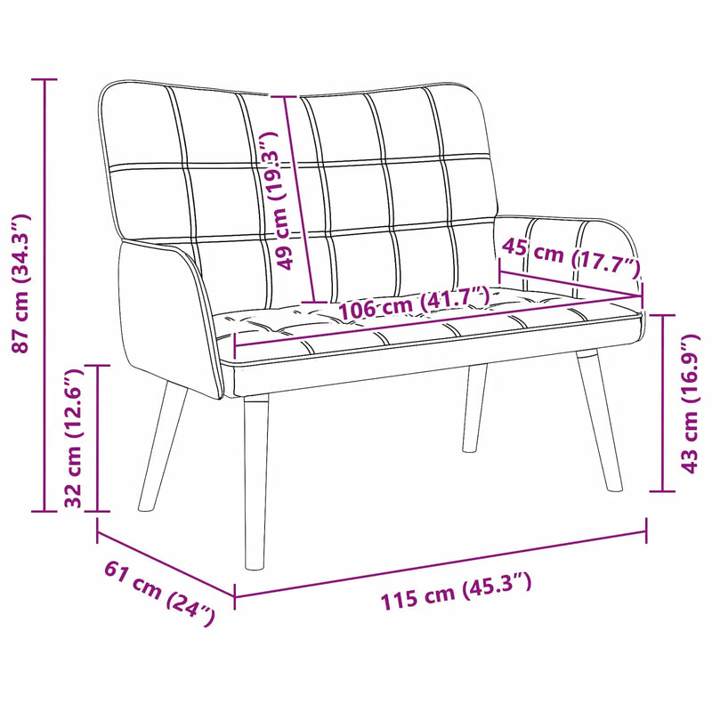 Two Seater Sofa Dark Grey 115 x 61 x 87 cm Fabric