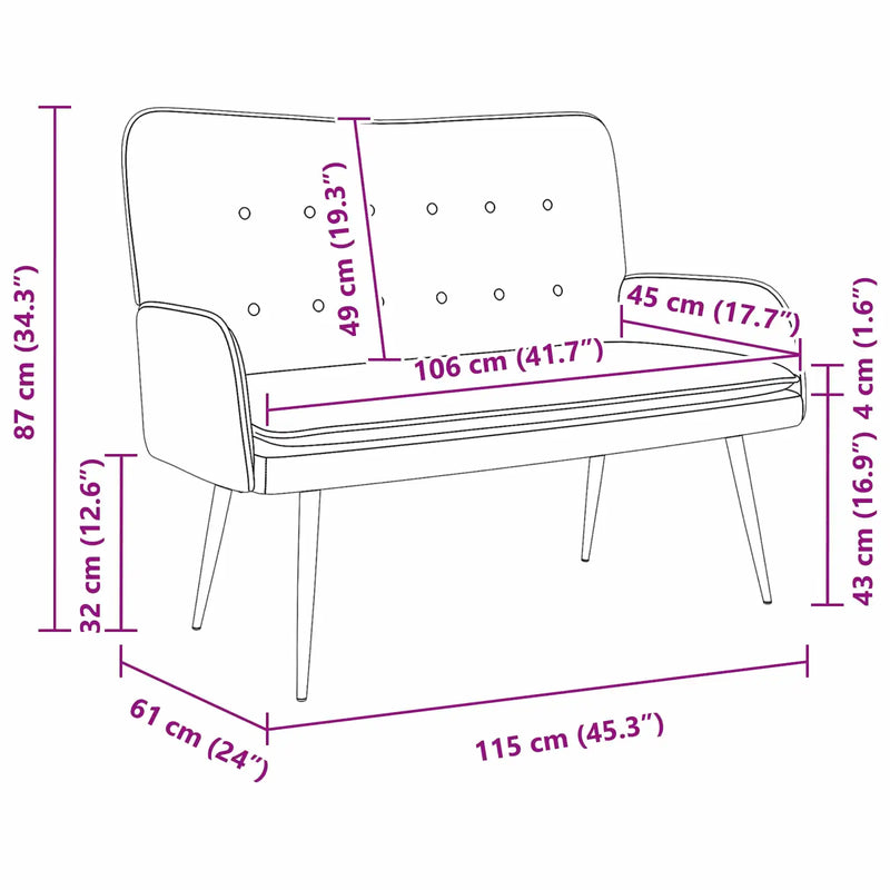 2-Seater Sofa Dark Grey 115 x 61 x 87 cm Fabric