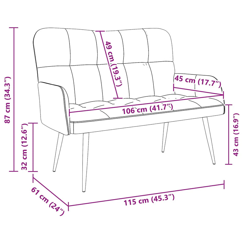 Two Seater Sofa Dark Grey 115 x 61 x 87 cm Fabric