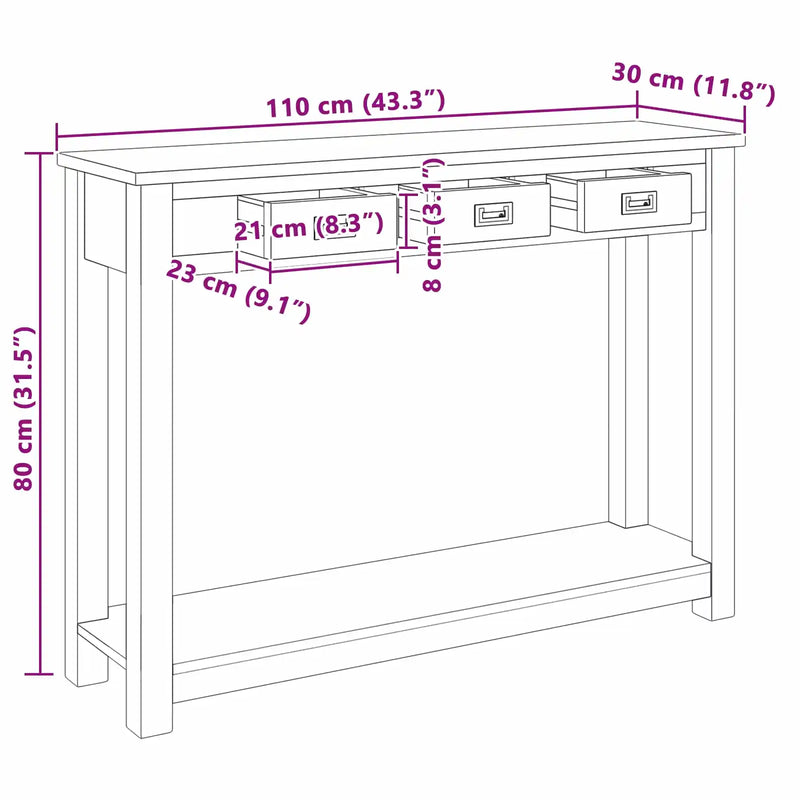 Console Table Natural 110 x 30 x 80 cm Solid Teak Wood