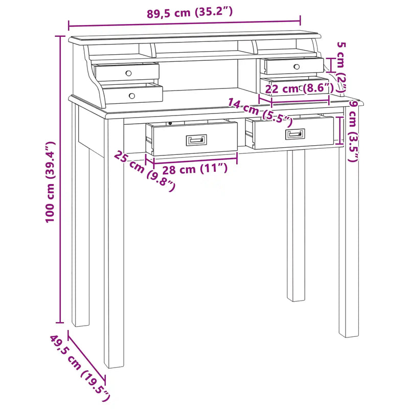 Writing Desk Natural 89.5 x 49.5 x 100 cm Solid Teak Wood