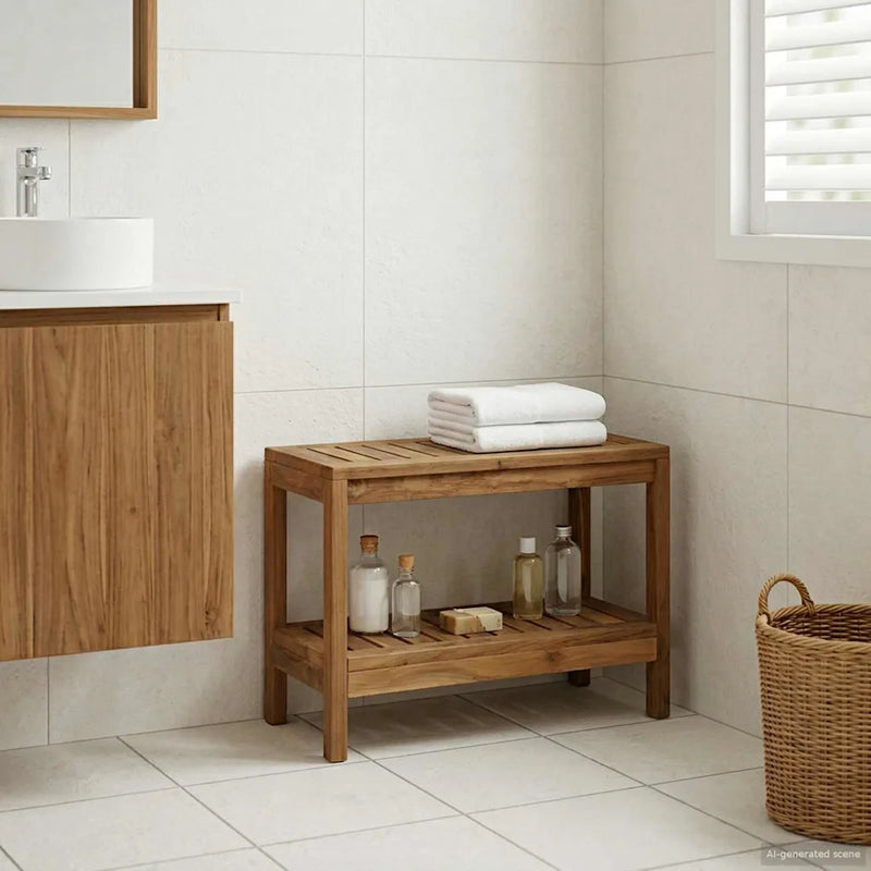 Bathroom Side Table Natural 60 x 30 x 45 cm Solid Teak Wood