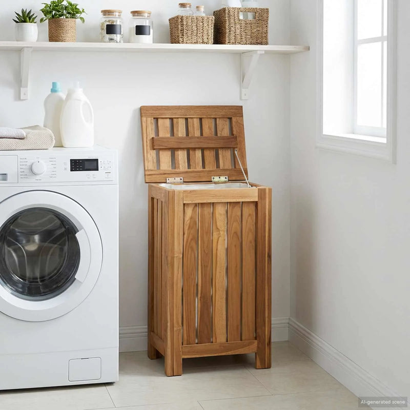 Laundry Basket Natural 35 x 25 x 60 cm Solid Teak Wood