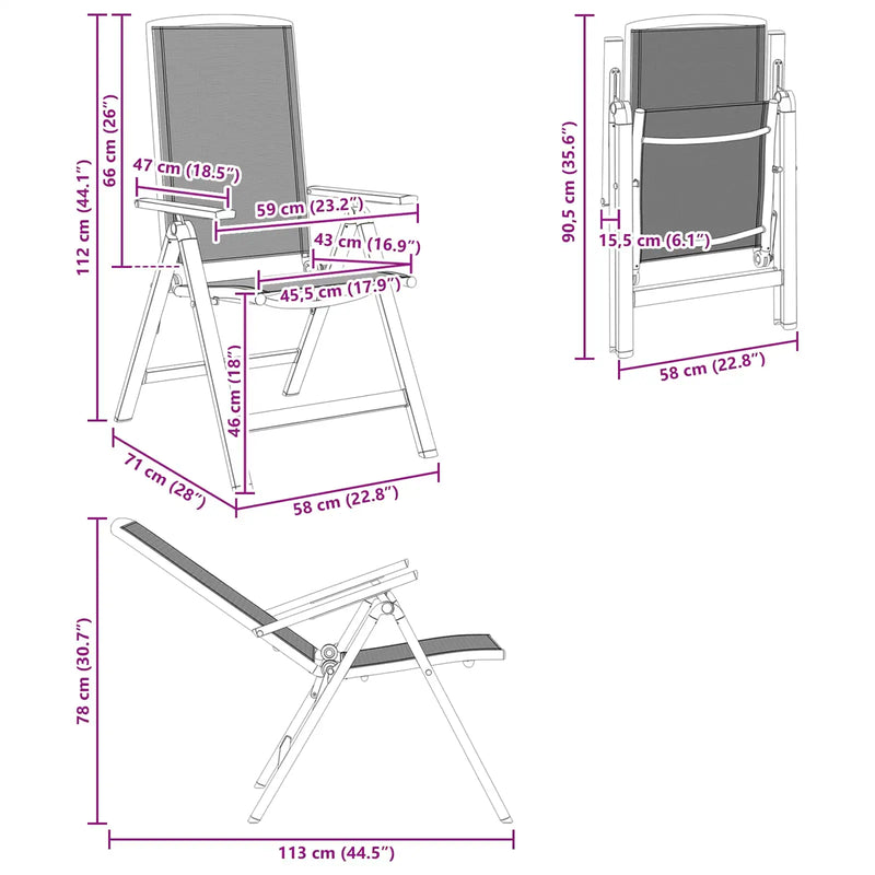 Reclining Garden Chairs 2 pcs Black 58 x 71 x 112 cm Textilene