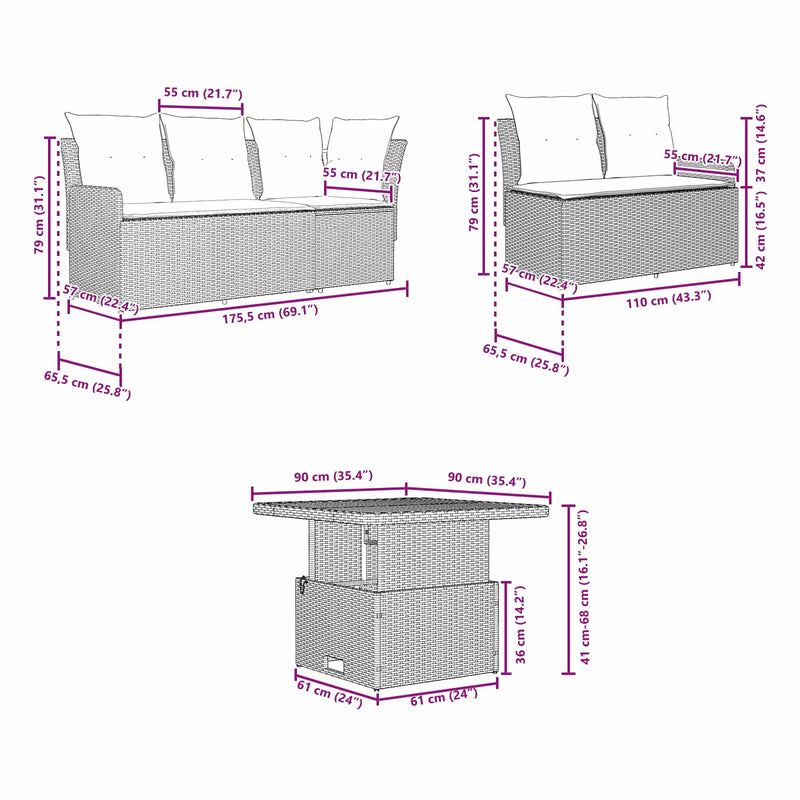 Furniture Sets with Pillow 4 pcs Black PE Rattan