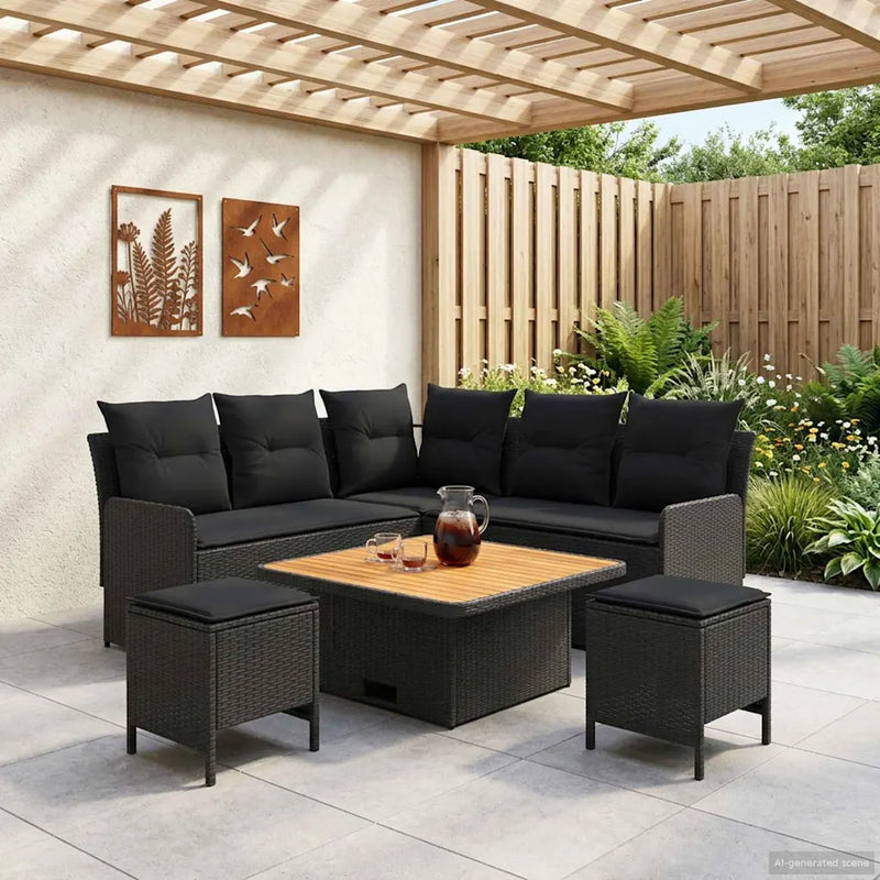Furniture Sets with Pillow 6 pcs Black PE Rattan