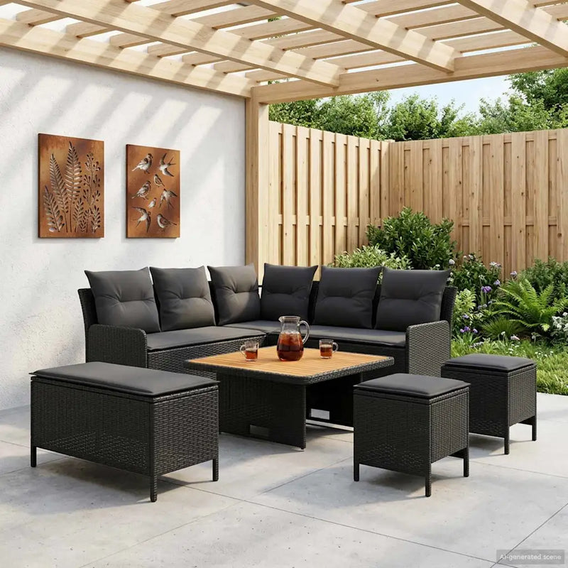 Furniture Sets with Pillow 7 pcs Black PE Rattan