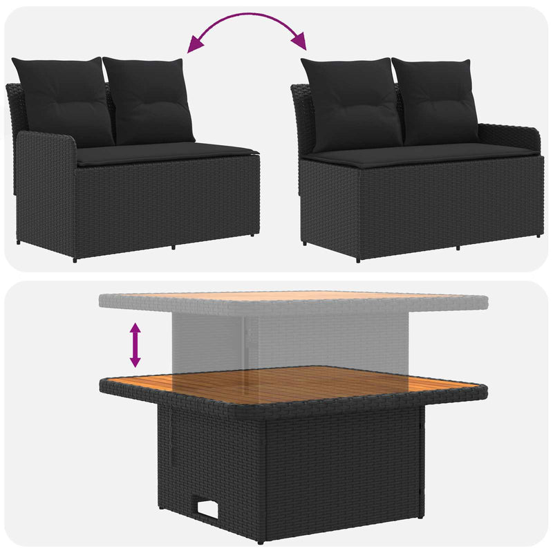 Furniture Sets with Pillow 7 pcs Black PE Rattan
