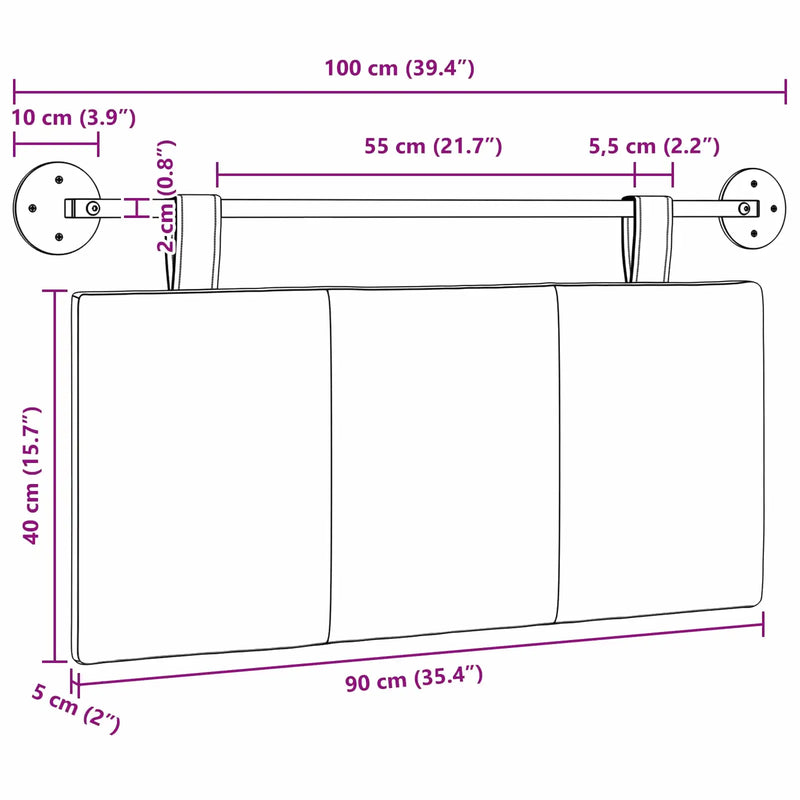 Hanging Headboard Wall-mounted Dark Grey 100 x 55 x 5 cm Fabric