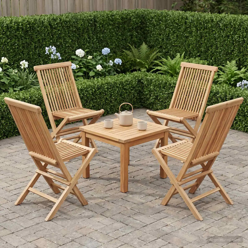 Folding Garden Chair 4 pcs Natural Solid Teak Wood
