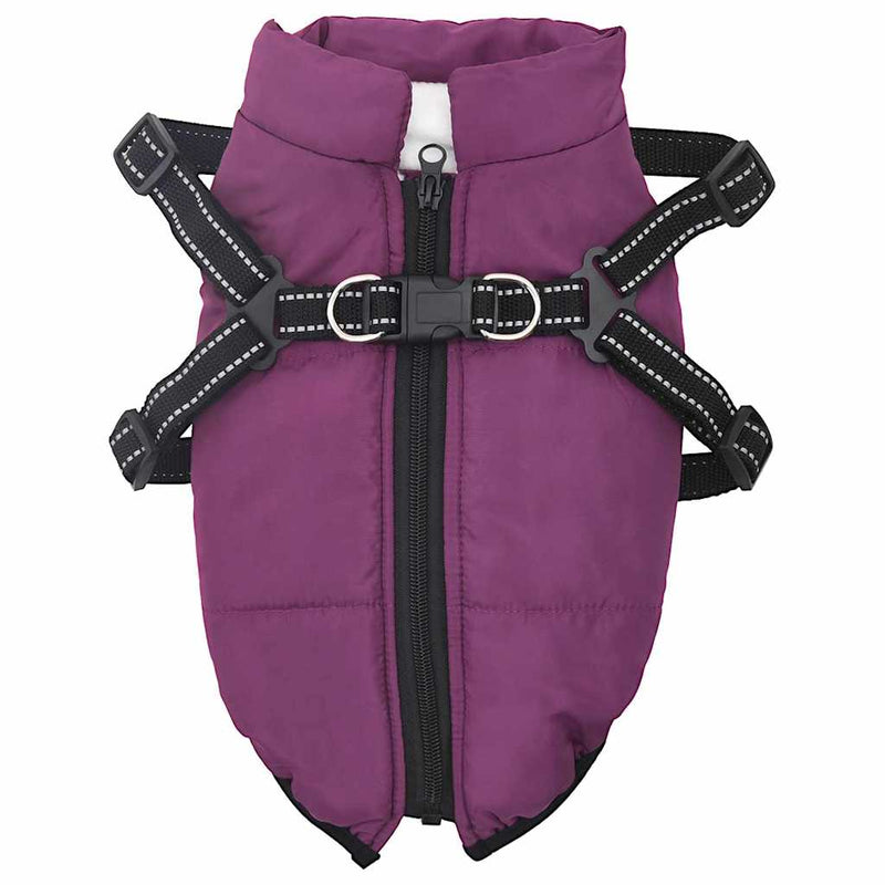 vidaXL Dog Coat with Harness Purple XL Fleece and Polyester