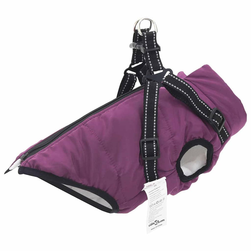 vidaXL Dog Coat with Harness Purple 2XL Fleece and Polyester