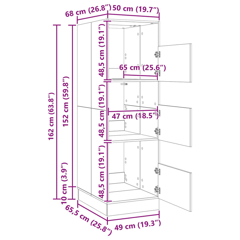 Laundry Cabinet White 50 x 68 x 162 cm Engineered wood
