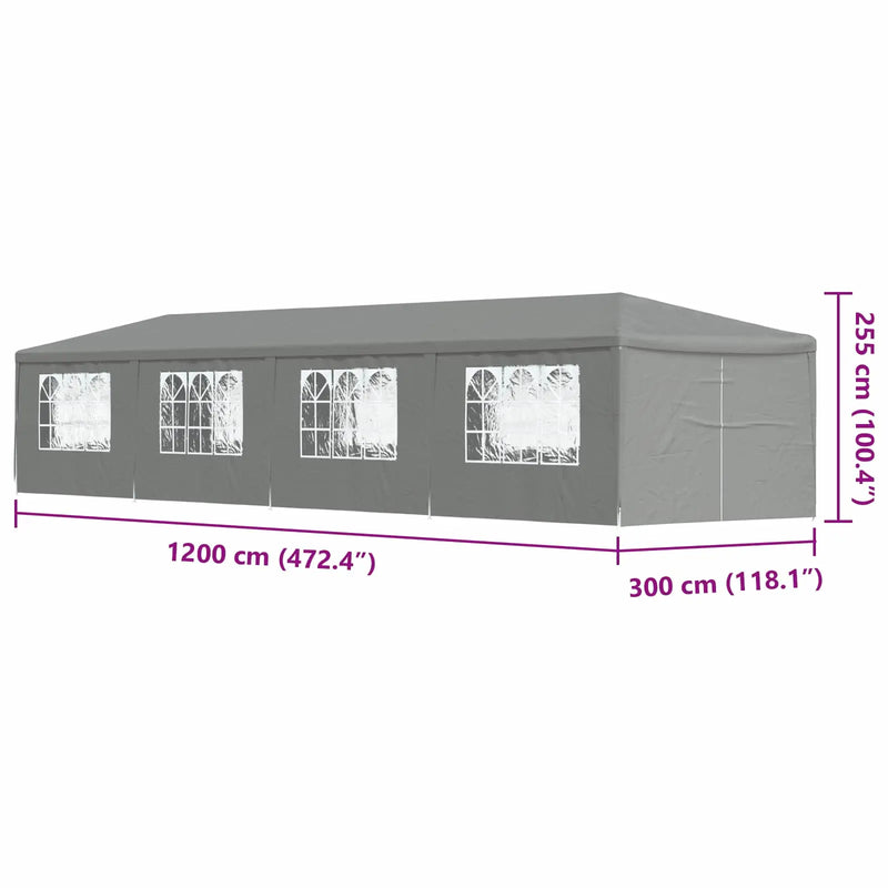 Party Tent 1200 x 300 x 255 cm Light Grey PE and Steel