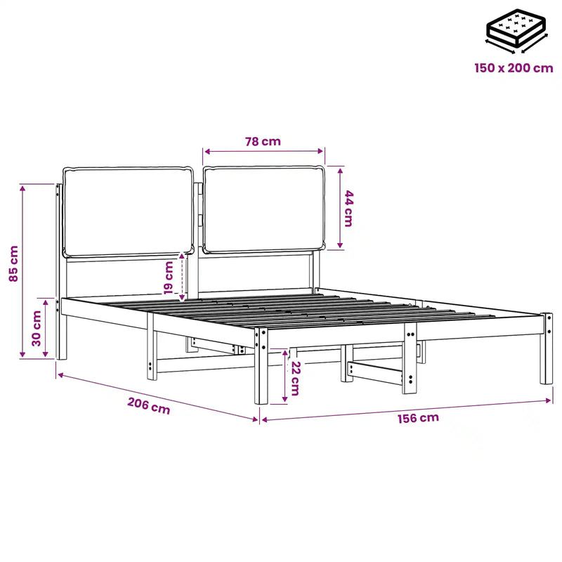 Bed Frame with Upholstered Headboard Natural and Dark Grey